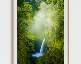 Columbia River Gorge Waterfall Print, Framed Wall Art, Canvas Print, Modern Nature Living Room Decor