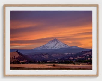 Mt Hood Oregon Sunset Landscape Photography Print, Framed Nature Print, Travel Home Wall Art