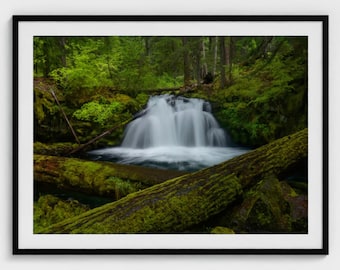 Whitehorse Falls Oregon Waterfall Photography Print, Canvas Large Wall Print, Framed Landscape Scenic Living Room Decor