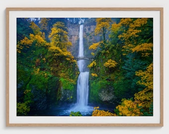 Multnomah Falls Photography Print: Columbia River Gorge Fall Color, Oregon Landscape Wall Art