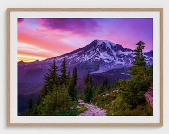 Mt. Rainier Washington Sunset Landscape Photography Print, Wall Art