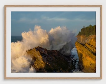 Oregon Coastal Waves Photography Print, Nature Landscape Dramatic Wall Art, Living Room Decor