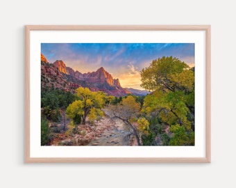 Zion National Park, Utah, Wall Decor, Art Print, Virgin River, Autumn Color, Nature Photography, Landscape Print, Metal Prints, Canvas Art