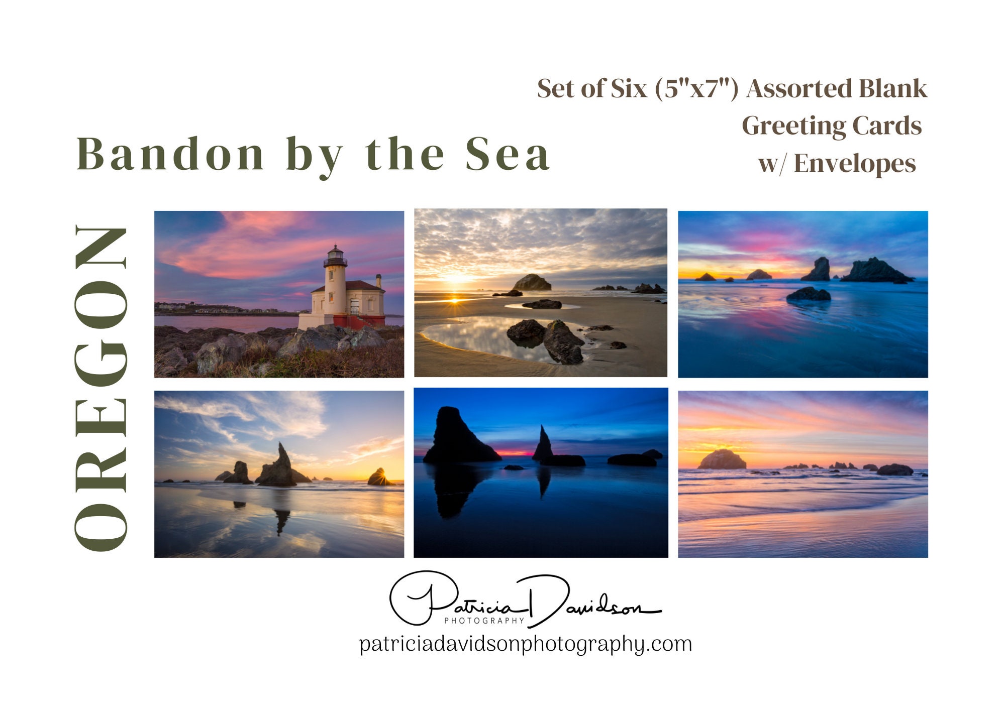 Bandon, Oregon Coast, 5x7 Greeting Cards Boxed Gift Set 6 Cards W
