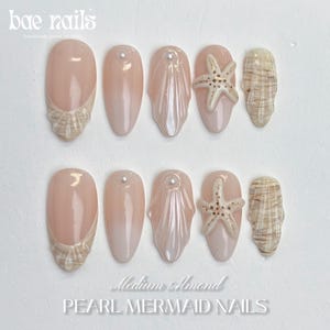 Sandy Dune Glow Press-on Nails – Summer Beach Vacation Nail, Coastal Elegance Nail, Hand-Sculpted 3D Shell & Starfish, Luxury Press-Ons