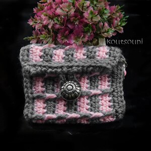 Bolsa de crochê para presente, porta-chaves, porta-moedas, mini carteira, acessório feminino para presente, porta-chaves de crochê para cartão, chaveiro de crochê feito à mão.