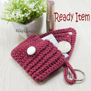 Porta-cartões, presente feito à mão, mini carteira de crochê, acessório para cartão, presente feito à mão, bolsa de maquiagem de crochê feita à mão, chaveiro, presente.