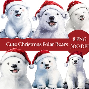 Cute Christmas Polar Bear Clipart, Adorable Digital Art, Holiday Printable for Festive Decor, images for invitations crafts and scrapbooking
