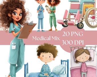 Hospital Clipart, Watercolor Medical Graphics PNG, Nurse and Doctor Illustrations, Digital Download for Healthcare Projects Cute Medical Art