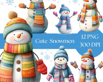 Watercolor Snowman Clipart: Christmas Graphics, Winter PNG (Digital Download)