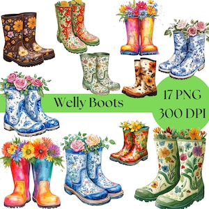 Garden Boots PNG, Floral Clipart, Spring Graphics, Digital Download, Cute Rain Boots for scrapbooking and Craft Projects, hello spring png