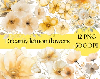 Yellow Watercolor Floral Clipart: Wedding Bouquet PNG (Digital Download)