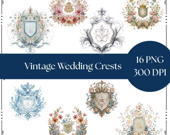 Escudo de boda vintage PNG, clipart de boda, clipart rococó, gráficos florales de boda, diario basura, cottagecore, imágenes victorianas, digitales