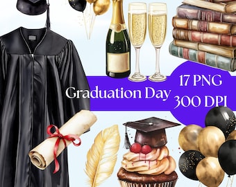 Graduation Ceremony Clipart: PNG Art, Caps, Graduates (Digital Download)