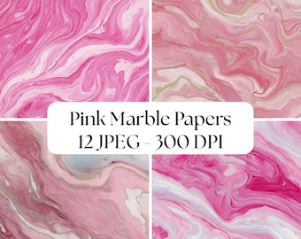 Papel digital de mármol rosa: fondos sin costuras para álbumes de recortes (descarga instantánea, 12 archivos JPEG, 300 DPI)