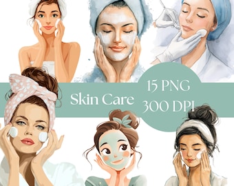 Pampering Clipart: Spa Day, Self Care, Cute Girls Spa Illustrations, Makeup Party, Digital Download PNG, beauty graphics, girls facial