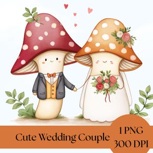 Clipart mariage champignon, éléments floraux aquarelles, automne bois PNG, art botanique numérique pour mariages, travaux manuels mignons et scrapbooking