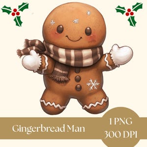 Gingerbread Man Clipart, Cute Christmas Cookie Graphics, Holiday Printables, Digital Download for Crafts, Festive Art for Scrapbooking