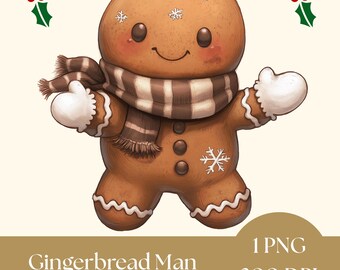 Clipart de hombrecito de jengibre, lindos gráficos de galletas navideñas, imprimibles navideños, descarga digital para manualidades, arte festivo para scrapbooking