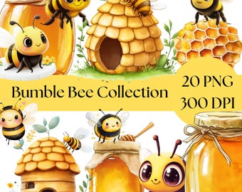 Cute Bee Clipart, Adorable Bumblebee PNG, Honey Clipart, Digital Download for Nursery Decor, Baby Shower Art, insect craft and scrapbooking