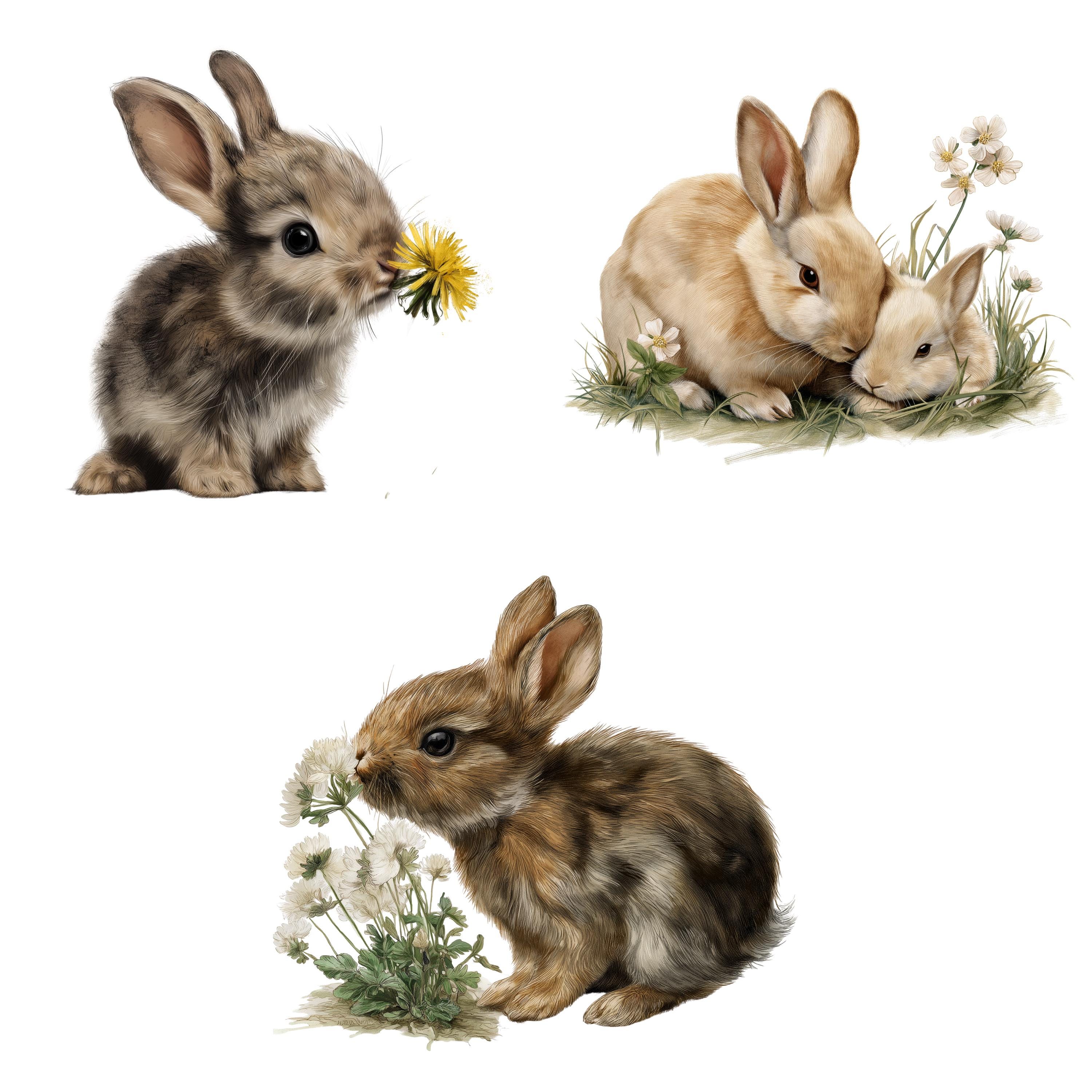 Floral Rabbit Clipart: Watercolor Bunny PNG for Spring Crafts (digital ...