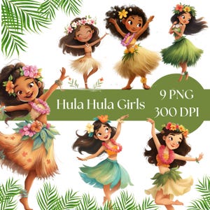 Hula Dancing Clipart, Hawaiian Girl Digital Download, Tropical Luau Clipart Bundle, Cute Hula Dancer Art, tropical dance graphics