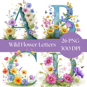 Floral Alphabet Clipart, Watercolor Letter Designs, Digital Download PNG, Elegant Floral Letters for Crafts and scrapbooking, junk journal