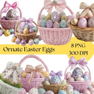 Easter Baskets PNG, Cute Bunny Clipart, Spring Floral Designs, Digital Download for Easter Crafts, PNG Files, Easter egg clip art