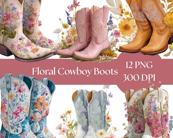 Cowgirl Boots with Flowers Clipart: Boho Western Graphics (Digital Download)