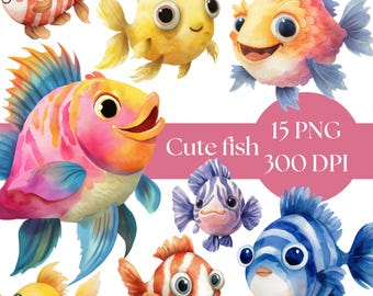 Aquarell Fische Clipart: Ocean Life Grafik (digitaler Download)