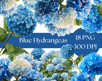 Blue Hydrangea Watercolor Clipart: Floral Wedding Invitation Graphics (Digital Download)
