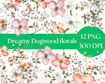 Watercolor Dogwood Flower Clipart: Botanical PNG Art (Digital Download)