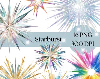 Starburst Clipart, Sunburst Digital Overlays, PNG Graphics, Retro Sunburst Art, Light Burst Clip Art for crafts and scrapbooking, commercial