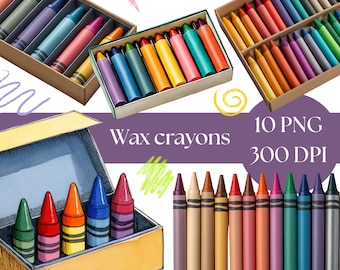 Imágenes prediseñadas de crayones: Gráficos coloridos para la escuela y el profesorado (descarga digital)