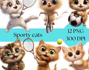 Söt katt Clipart-paket, högkvalitativ kattunge Clipart, digital nedladdning PNG, kommersiellt bruk, utskrivbara klistermärken, hantverksprojekt scrapbooking