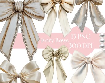 Ivory Bow Clipart: Elegant Watercolor PNG (Digital Download for Crafts
