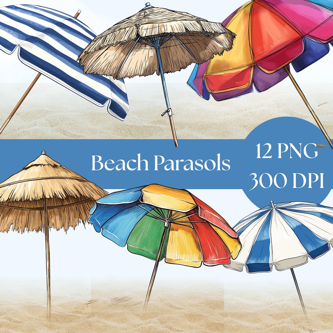 Beach Parasol Clipart: Summer Umbrella PNG, Fun Beach Decor (digital  Download) - Etsy, image size:1080x1080