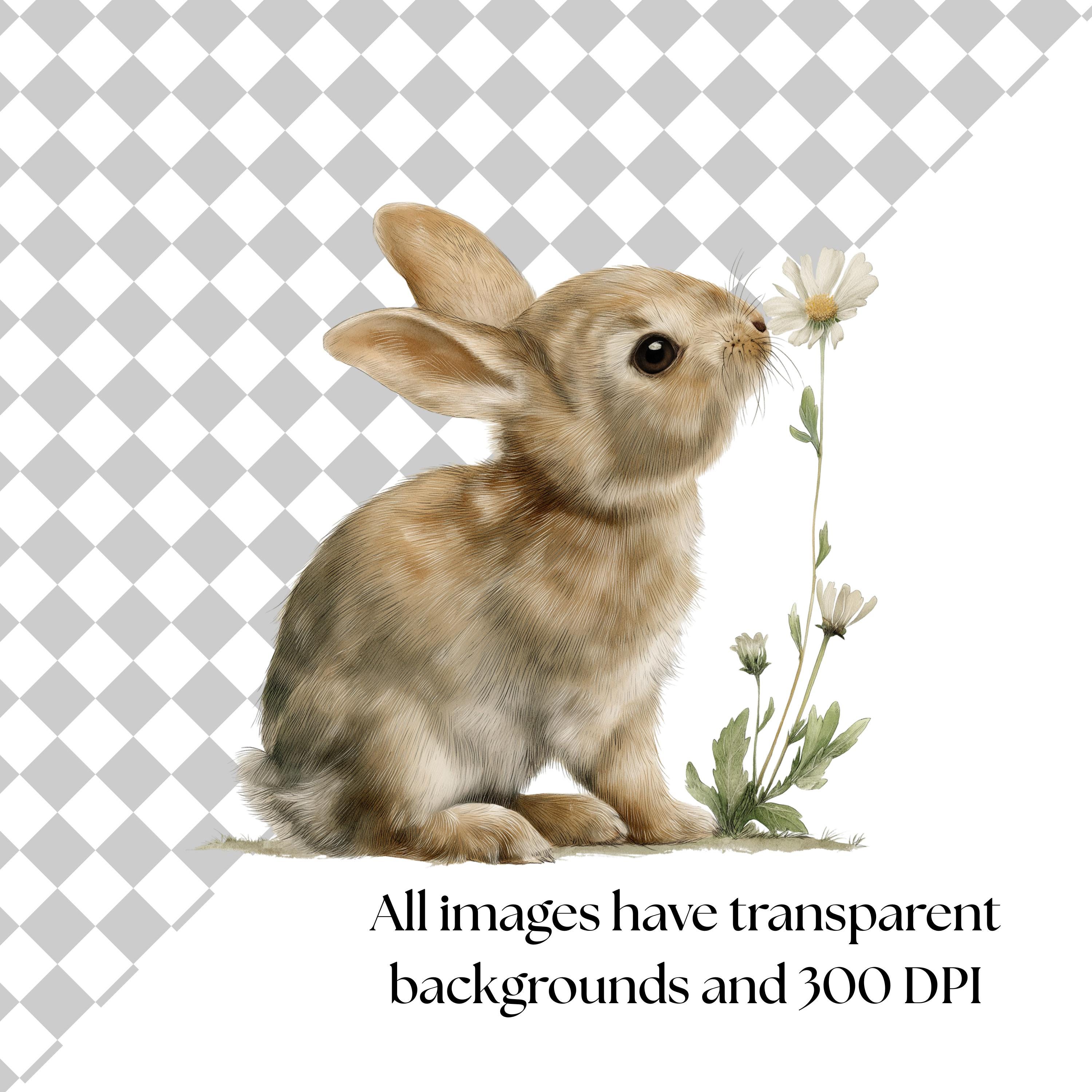 Floral Rabbit Clipart: Watercolor Bunny PNG for Spring Crafts (digital ...