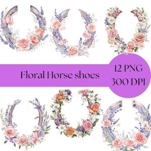 Floral Horseshoe Clipart, Rustic Western PNG, Digital Download, Sublimation Graphics, Country Decor Art, commercial use scrapbooking crafts
