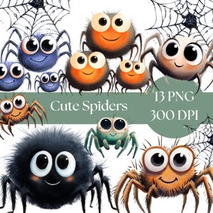 Cute Spiders Clipart, Adorable Spider Graphics, Insect Art Bundle, Digital Download for Kids, Commercial Use clip art spider PNG for crafts