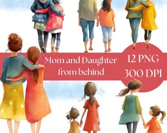 Mom and Daughter Watercolor Clipart: Custom Family Portrait (Digital Download)