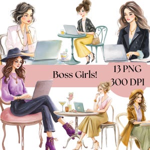 Girl Boss Clipart, Boss Babe PNG, Lady Boss Digital Stickers, Fashion Girl Clipart, Glam Girl Art for Scrapbooking, Planner Girl Clipart
