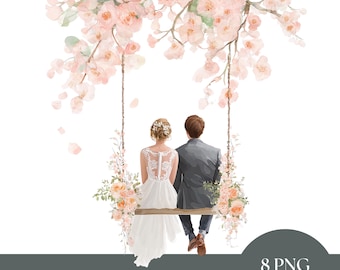 Watercolor Bride and Groom Swing Clipart: Wedding Invitation PNG (Digital Download)
