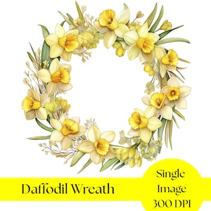 Akvarell påskliljakrans Clip Art: Vårblommor PNG (digital nedladdning)