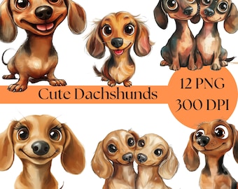 Sausage Dog Clip Art, Cute Dachshund Illustrations, Digital Download PNG, Commercial Use for crafters, Adorable Dog Art, cute dog lover art