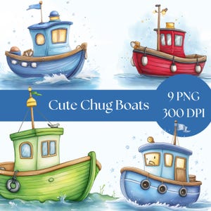 Clipart bateau aquarelle, téléchargement numérique nautique, PNG de haute qualité, art imprimable pour travaux manuels et revues, usage commercial, scrapbooking