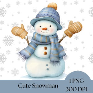 Clipart di un simpatico pupazzo di neve invernale, grafica PNG digitale per Natale, adorabili illustrazioni di pupazzo di neve per lavoretti, uso commerciale, fiocchi di neve png