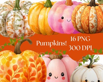 Akvarell pumpa clipart: Höst Halloween-grafik (digital nedladdning av PNG)