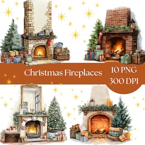 Christmas Fireplace Clipart, Cozy Digital Illustrations, Instant Download, Festive Designs for Crafts & Decor, holiday PNG, junk journal