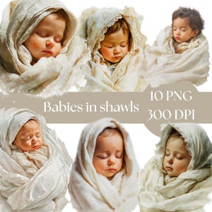 Swaddled Babies Clipart, Cute Newborn Graphics, Digital Download for Baby Shower, Adorable Illustrations, PNGs, junk journal clipart crafts